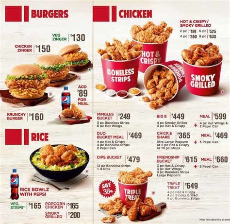 Menu for kentucky fried chicken near me - Visit your local KFC® at 1003 W. Main to grab our mouthwatering world famous fried chicken near you. Our chicken restaurant offers delicious fried chicken family meals, buckets of chicken, crispy chicken sandwiches, fried chicken tenders, classic Famous Bowls, home-style classics and warm buttermilk biscuits.